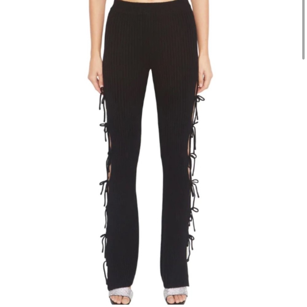 Guizio Rib Knit Tie Pant Black M